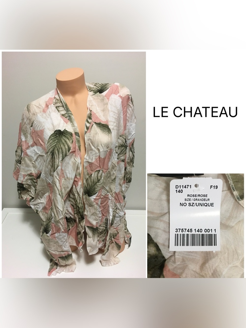 LE CHATEAU - O/S - NWT - PALM LEAF RUANA / KAFTAN / SHAWL CARDIGAN